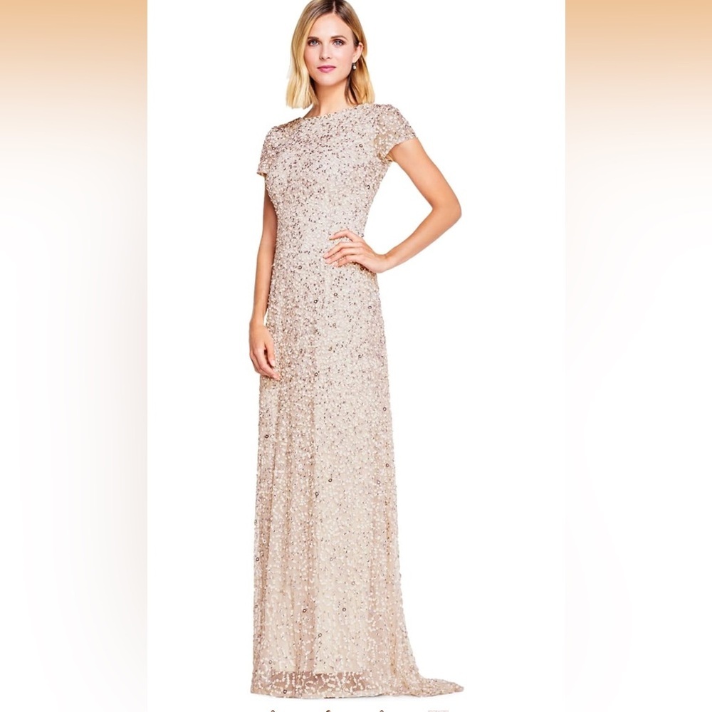 Adrianna Papell Women's Short Sleeve All Over
Sequin Gown, Blush, 6